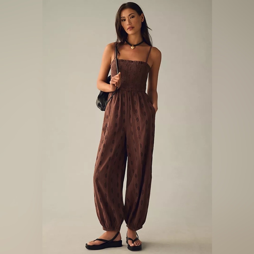 By Anthropologie Brown Balloon-Leg Jumpsuit XS